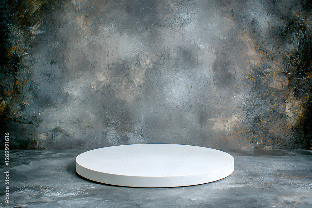 Poster display platform for product photography studio setting circular stand textured background neutral t