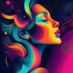 Contemporary Abstract Portrait: Vibrant Digital Art with Bold Colors and Smooth Line Art