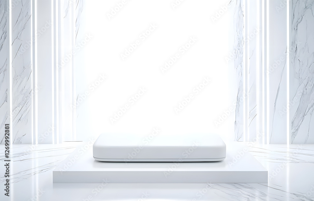 Poster minimalist white stage modern architecture studio setting bright environment front view conceptual d