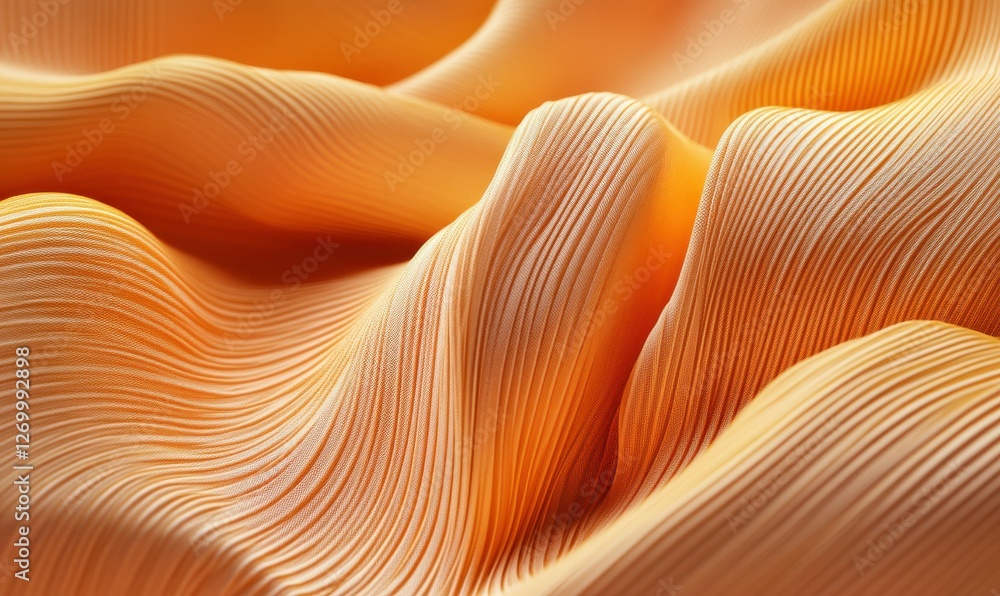 Poster warm orange fabric folded in smooth waves, with subtle texture and light creating depth and softness