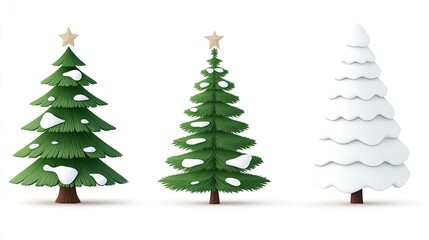 Obraz premium Three Festive Christmas Trees Decorated With Snow