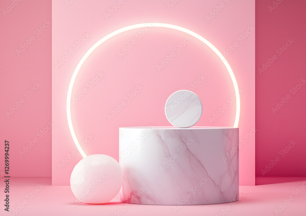 Poster modern minimalist display of geometric shapes studio setting digital art pink background abstract de