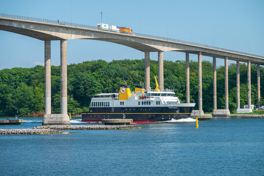 Ferry &AElig;r&oslash;sk&oslash;bing sailing in Svendborgsund in Denmark