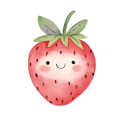 Obraz premium Cheerful strawberry character with rosy cheeks and vibrant green