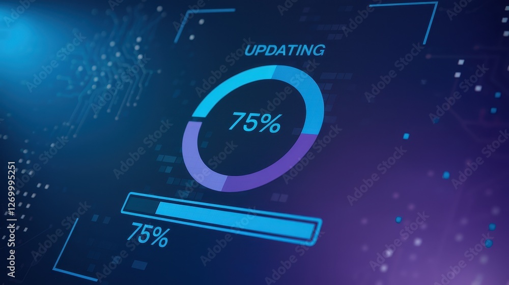 Aufkleber digital updating process illustrated with a circular progress bar