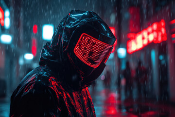 Cyberpunk Night: Mysterious Figure in Neon Rain