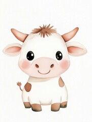 Fototapeta premium Cute cartoon cow with big eyes and cheerful expression, perfect