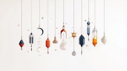 Abstract Arabic Ramadan Kareem Ornamental Patterned Background of Islamic Calligraphy Design. Translated: "Ramadan Kareem eps vector illustration and Hanging elements for Islamic design art".