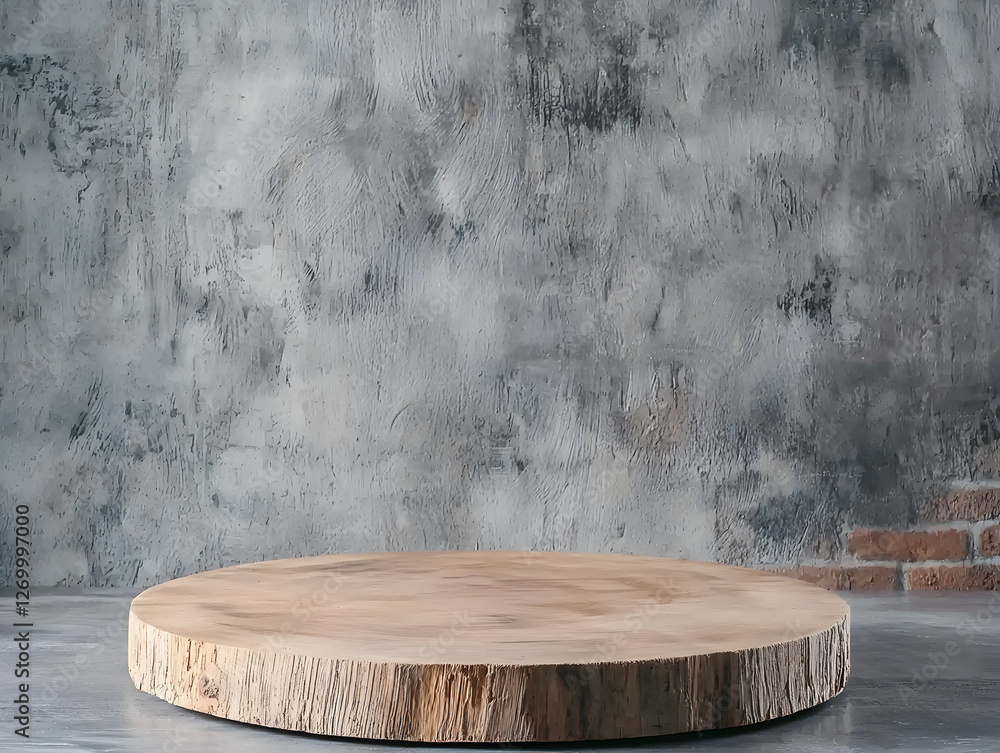 Poster rustic wooden platter display modern studio photography minimalist setting close-up view product con