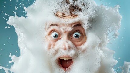 Fototapeta premium Funny expression of a man covered in foam