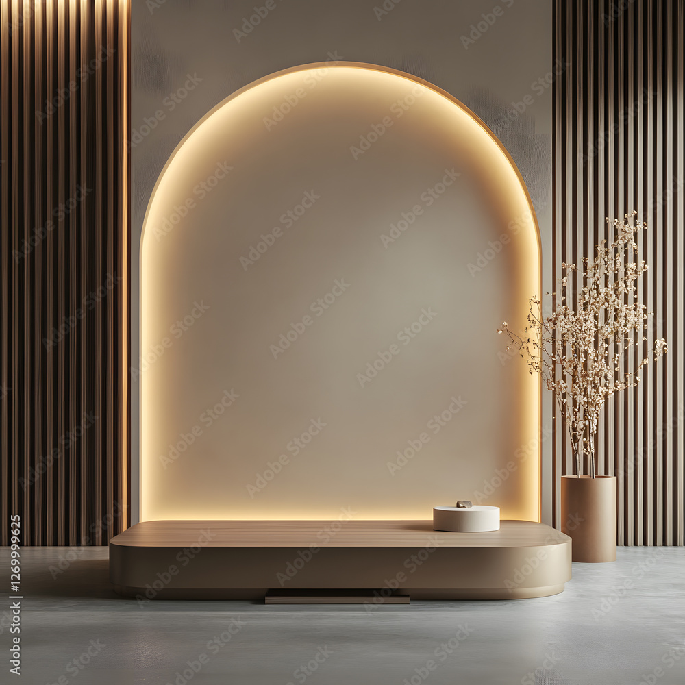 Poster modern architectural design showcase in minimalist space highlighting textured walls and soft lighti