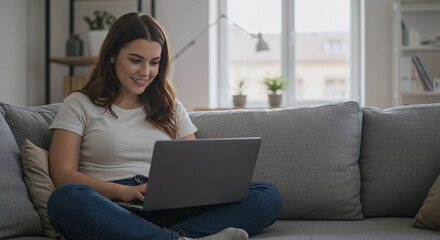 Fototapeta premium Freelancer Working Remotely on a Laptop, Home Office Setup