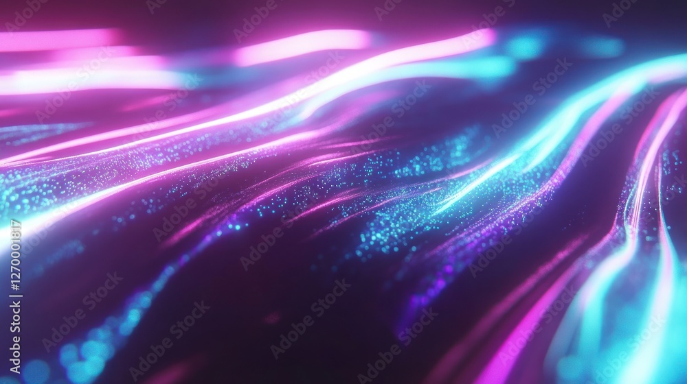 Poster abstract background with neon light streaks and sparkling particles effect