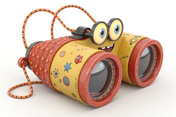 Fun Cartoon Binoculars Ready for Adventure. A whimsical, cartoon-style binocular with a cheerful emoji face.