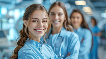 Fototapeta premium Young Team of medical workers in hospital. Unity concept