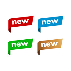 New set of page edge sticker, red, blue, green, gold isolated - vector illustration	