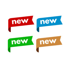New set of page edge sticker, red, blue, green, gold isolated - vector illustration	