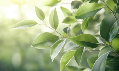 Glossy green leaves overlapping in soft light, subtle tonal variations conveying depth and vitality, simple organic essence.