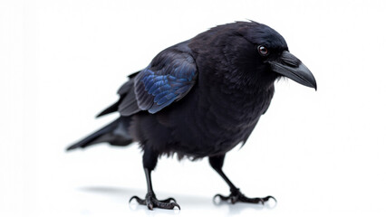 Fototapeta premium Close-Up Majestic Raven Portrait on Pure White Studio Background - Generative AI
