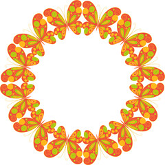 Colorful butterfly wreath design featuring vibrant orange and green patterns suitable for decor or crafts