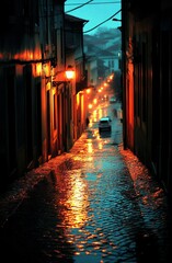 Fototapeta premium As a result of intense rain and flooding, the road is inundated. Lisbon, Lisbon, 15.12.2022