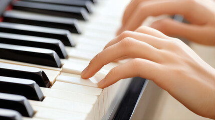 Obraz premium Person hands playing Keyboard piano. hands of a young man playing piano during a musical concert