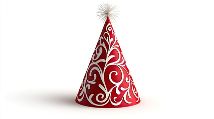 Red Party Hat With White Floral Design