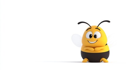 Obraz premium A happy cartoon bee sits contentedly on a white background