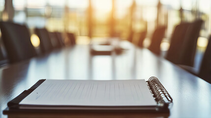  Budget proposal budget planner in the corporate boardroom. Sunli upskill empty exercutive business meeting conference room. 