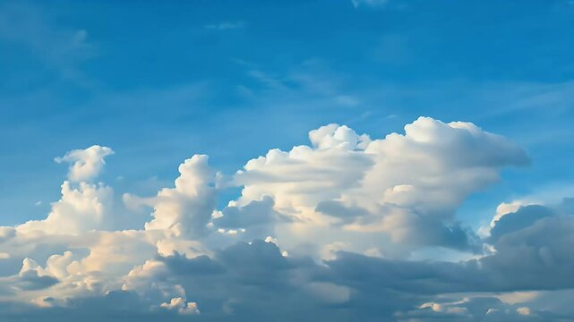 Wonderful 4K time lapse footage fluffy white clouds drifting deep blue sky capturing serene sunny day perfect ather natural beauty