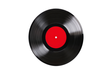 classic black vinyl record with red center, symbolizing nostalgia and music culture. Perfect for music lovers and retro themes