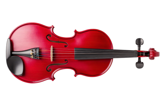 vibrant red violin with glossy finish, showcasing its elegant curves and intricate details, perfect for music lovers and performers