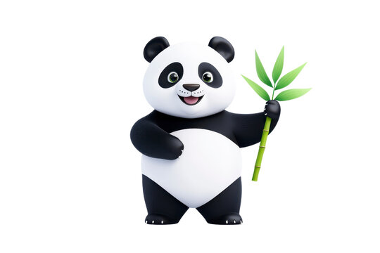 cheerful cartoon panda holding bamboo, showcasing playful and friendly demeanor. Perfect for children content and wildlife themes