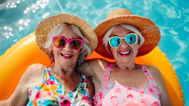 Happy and funny cool old lady with fashionable clothes