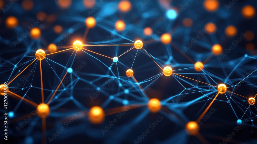 Poster abstract network connection with glowing nodes and interconnected lines
