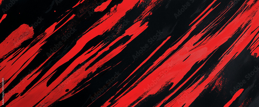Poster A dynamic abstract red and black brushstroke pattern creating energetic and bold lines, symbolizing movement, creativity, and passion in a modern design.