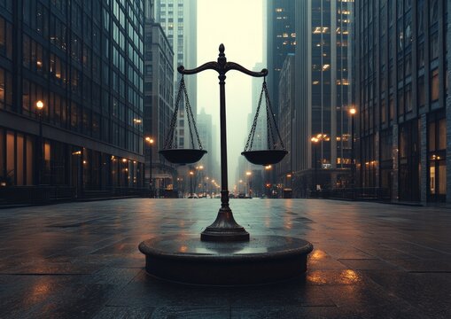 A law firm's professional logo is prominently displayed in a sleek, modern office building, projecting trust and expertise in a prestigious urban location