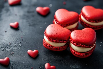 Fototapeta premium Red heart shaped macarons celebrating valentine's day with sweetness