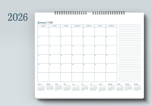 2026 Monthly Desk Planner