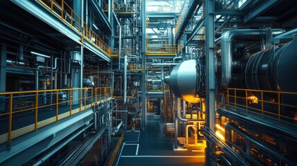 Obraz premium Industrial Facility: Complex Network of Pipes and Catwalks