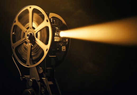 old cinema projector with film