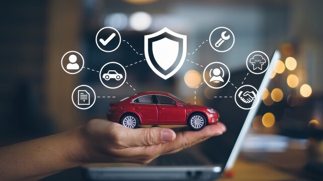 Person holds toy car representing automotive protection and insurance
