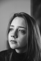 black and white portrait with a beautiful girl