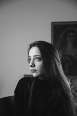 black and white portrait with a beautiful girl