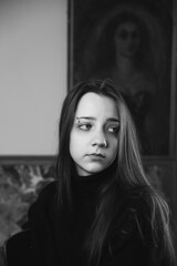 black and white portrait with a beautiful girl