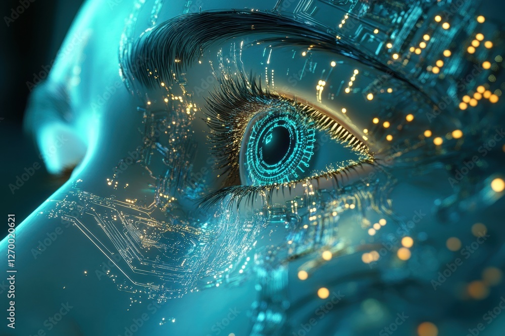 Poster futuristic bionic eye showing advanced technology and artificial intelligence