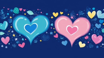 Double Hearts Illustration: A Romantic Digital Artwork Featuring Two Intertwined Hearts Surrounded by Stars and Hearts