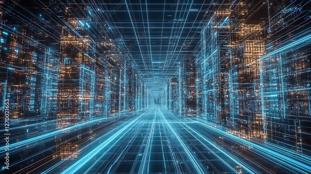 Leinwandbilder futuristic digital corridor featuring illuminated lines and high-tech aesthetic with glowing element