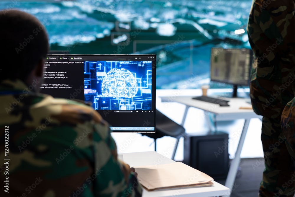 Poster it expert monitors ai brain intelligence system to collect crucial real time data for a new defense 