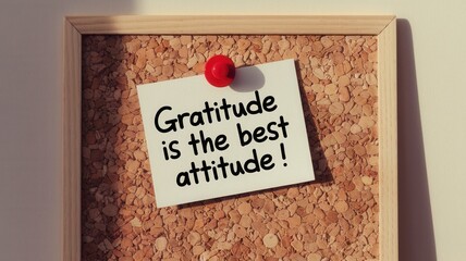 Gratitude is the best attitude message pinned to cork board